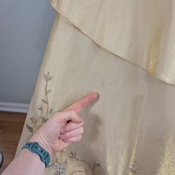 Princess Prom Dress Maxi Ball Gown 10 Yellow Fairy Y2K Beaded Glam Belle Lace - Picture 16 of 16